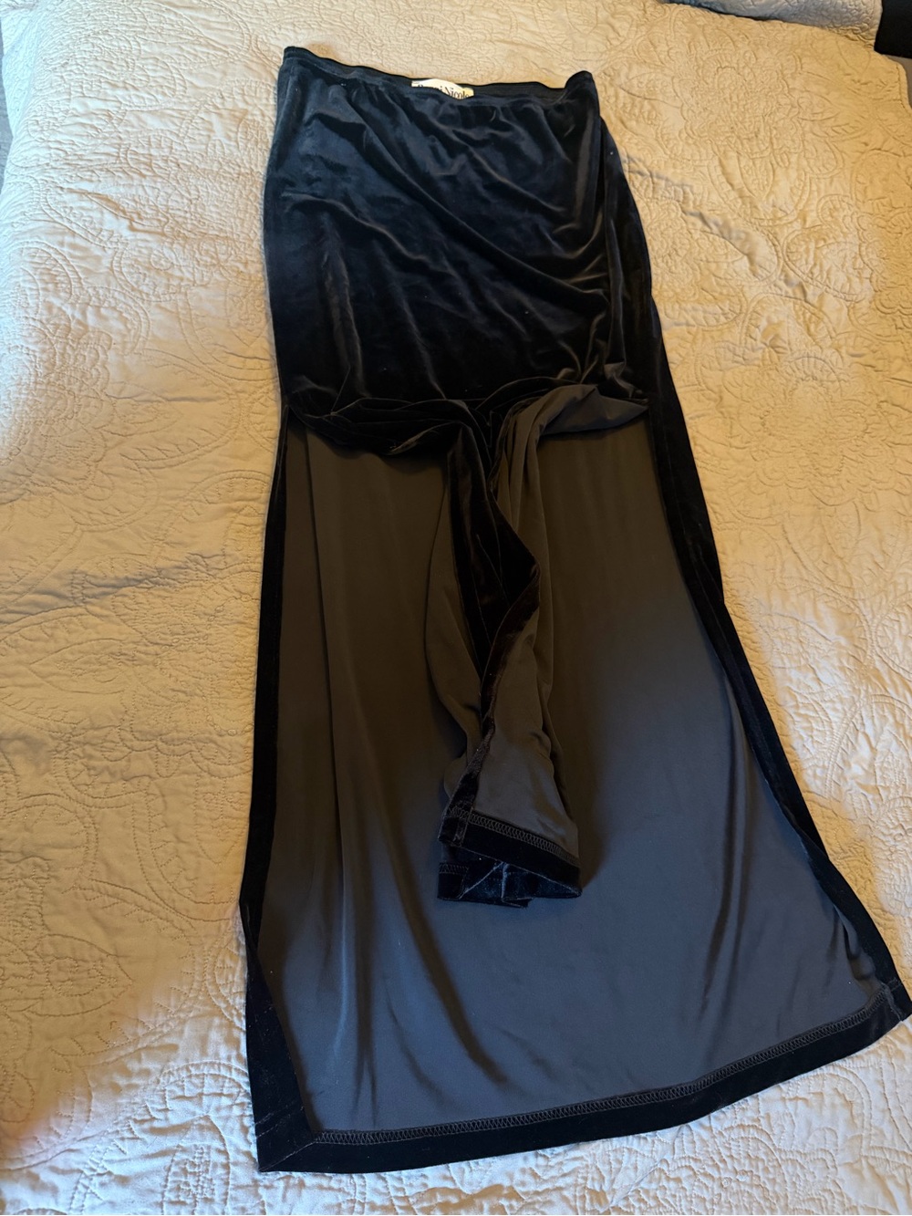 Vtg Ronni Nicole Black Velvet Maxi Skirt with high dual leg slits - Picture 2 of 6